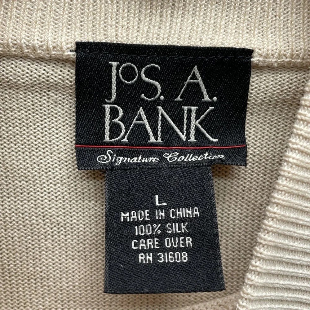 Jos.A.Bank‎ 100% Silk Sweater Men's Large Preppy Classic Business 90's Knit Mock